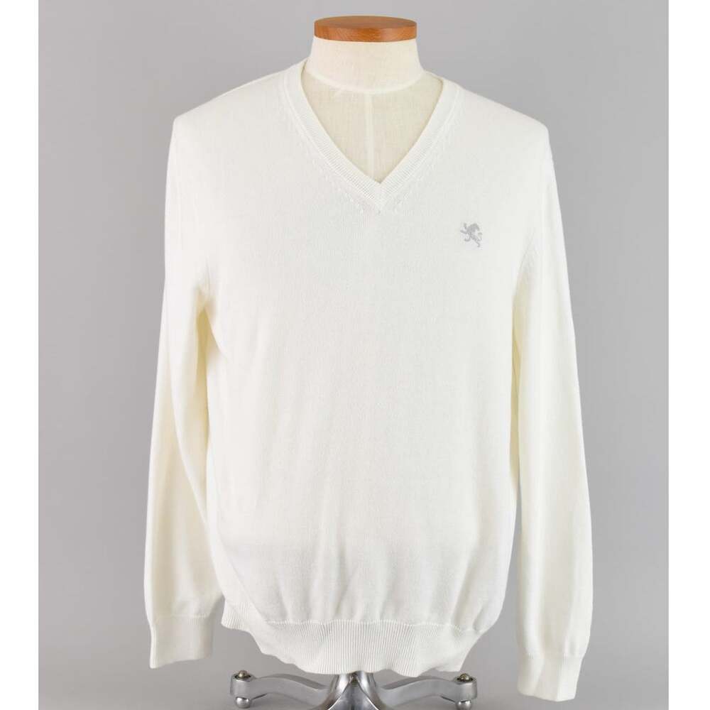 Express White V-Neck Cotton Sweater, Small Lion, Men’s Large